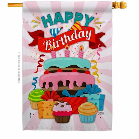 PATIO TRASERO Happy Birthday Cake Celebration Double-Sided Garden Decorative House Flag, Multi Color PA3912888
